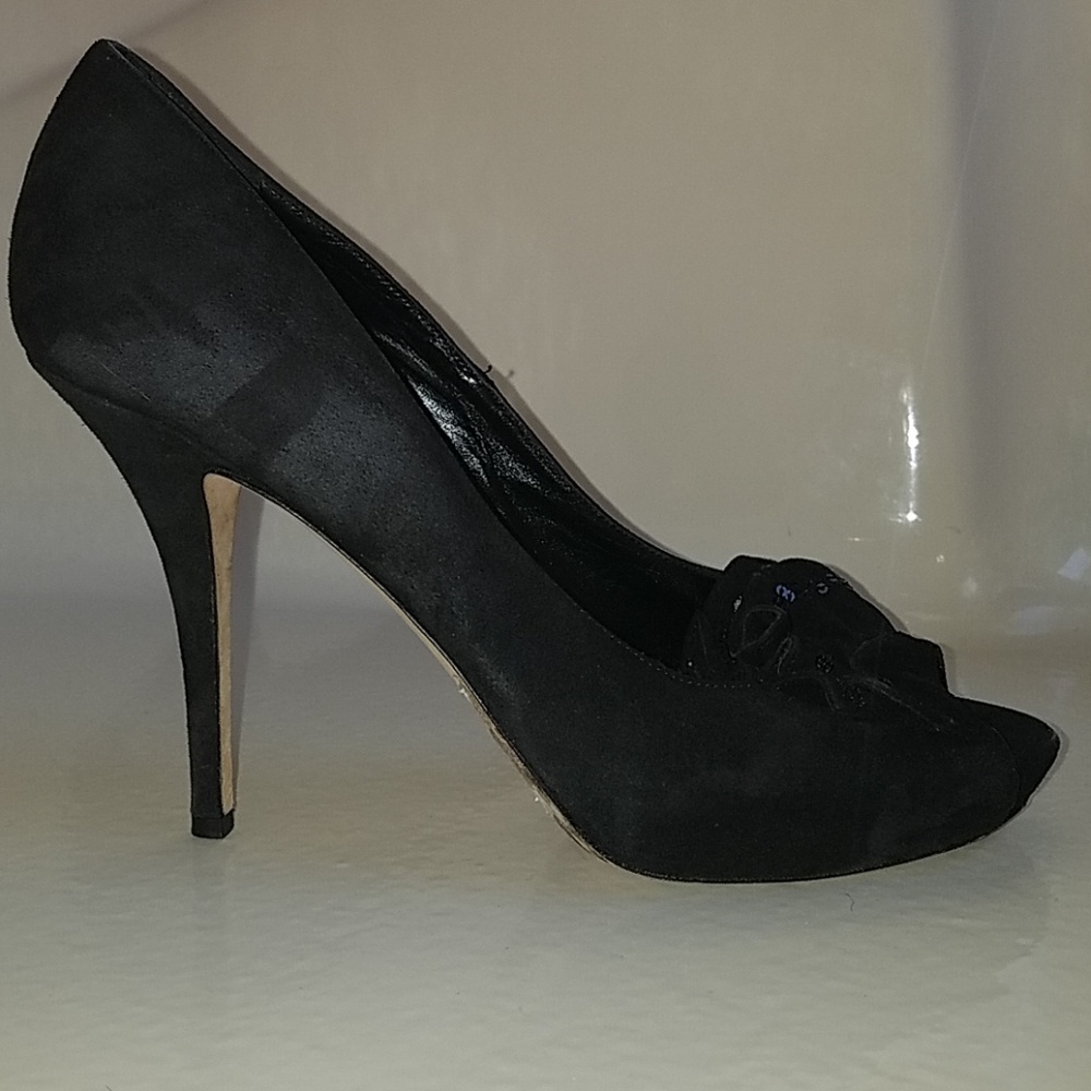 Kate Spade black suede peep toe heels
